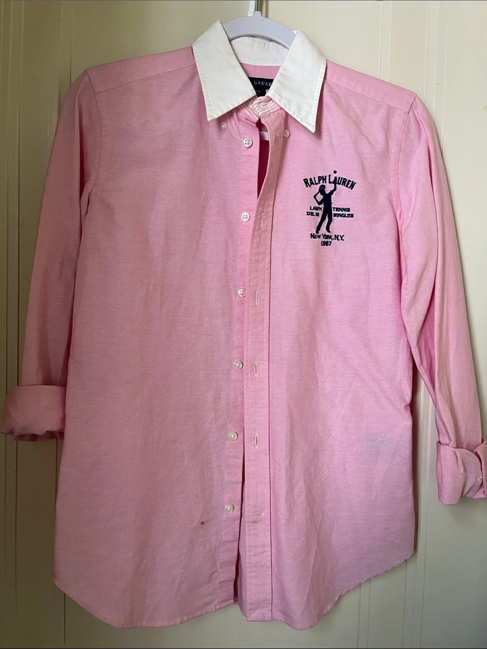 Ralph Lauren Pink Button-Down Shirt White Collar Cotton Embroidered Size 6 - Picture 1 of 9